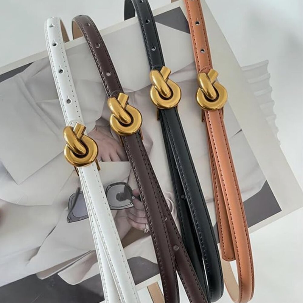 Metal Knot Buckle Skinny Waist Belt for Pants / Jeans / Dresses | Women - Picture 8 of 12